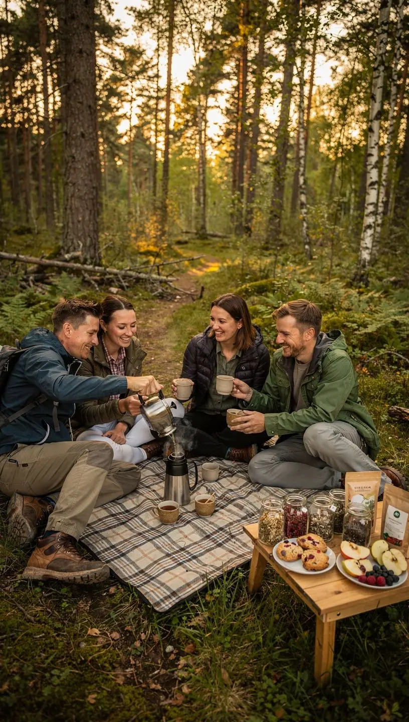 Specialistas aiškina arbatos naudą sveikatai su informaciniais plakatais fone.